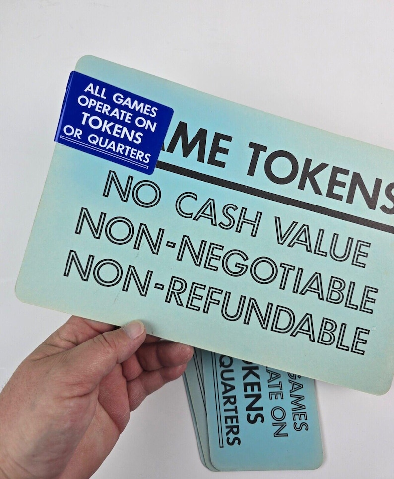 Lot of 4 Vintage Arcade Cardboard Signs Game Tokens No Cash Value ...