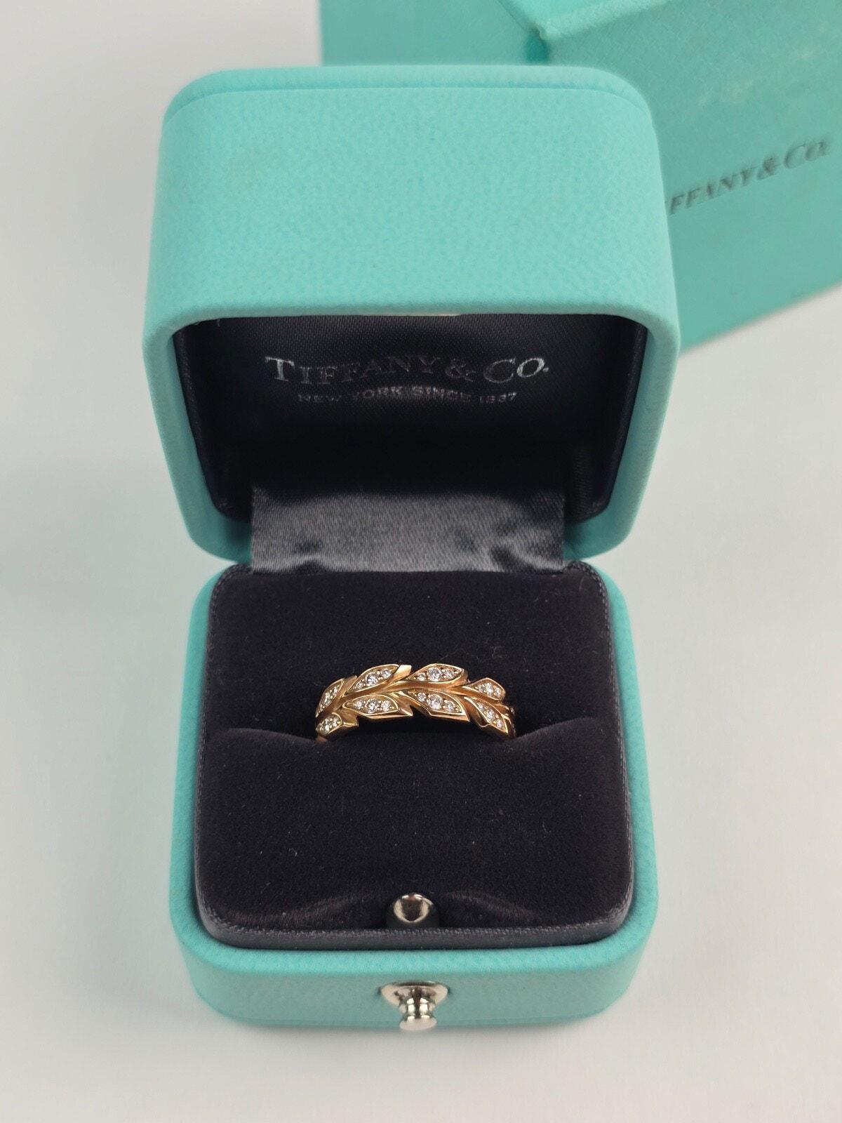 Tiffany & Co Victoria Vine Diamond Ring 18k Gold Size 7 with Box and Clamshell