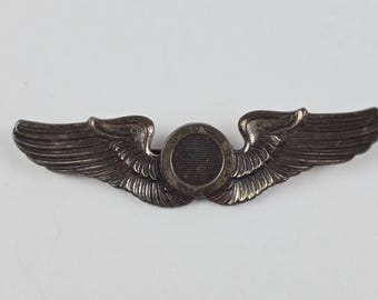Gran broche de plata esterlina con alas de observador de la Fuerza Aérea del Ejército de EE. UU. de la Segunda Guerra Mundial, 3,5 pulgadas de largo.
