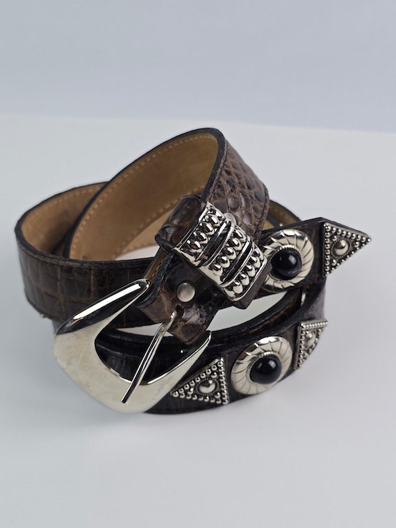 Leatherock 1994 Women Studded Concho Belt Brown Reptile 