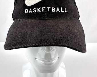 Gorra Nike Basketball vintage negra con logo Swoosh, 100 % algodón, Taiwán GC