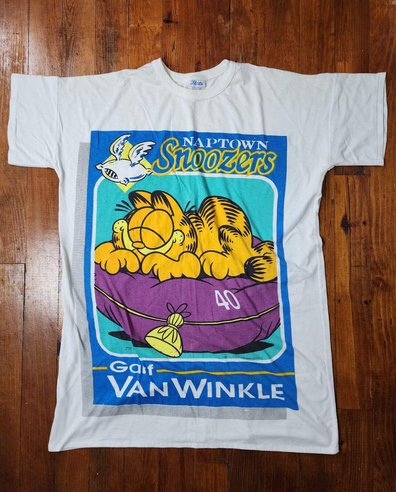 Vintage 90s Garfield Van Winkle Sleeping Shirt Long Pajama Top M L White Etsy