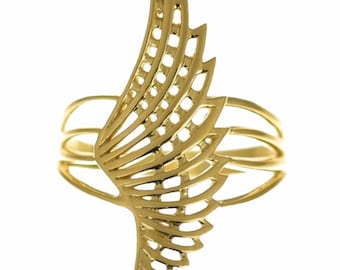 Vintage Italian yellow gold Angel wing ring.
