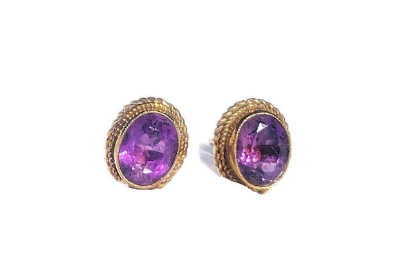 Antique Victorian Amethyst Stud Earrings - image 1