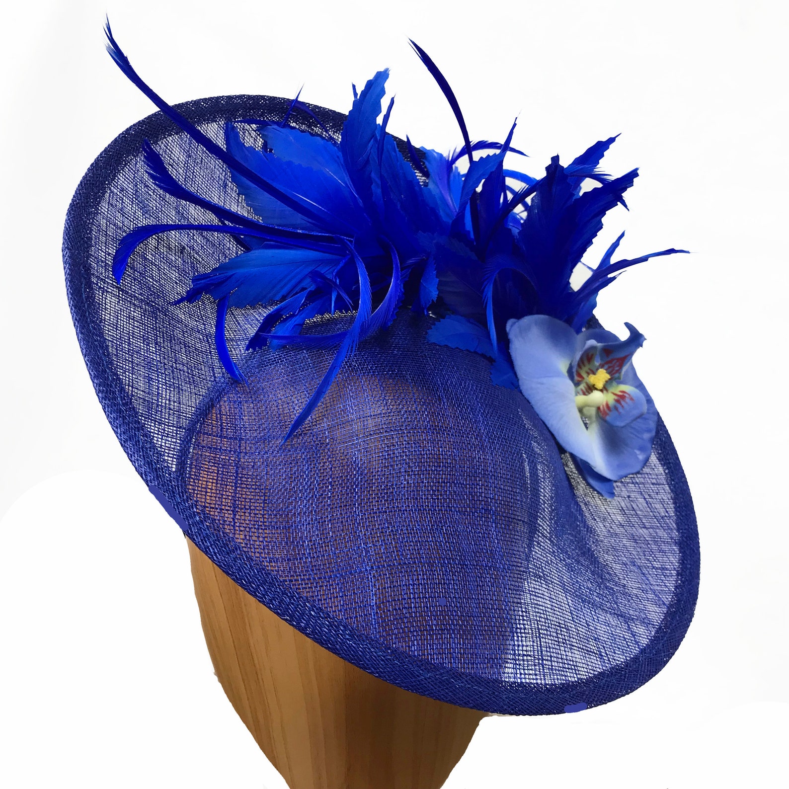 Cobalt Blue fascinator with matching large feather spray and Etsy