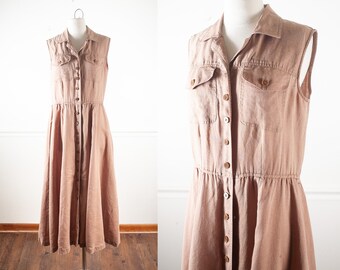 Shirt Dress. Excluding the inner Slip 084---Washed Ramie V-neck Red Tunic Dress