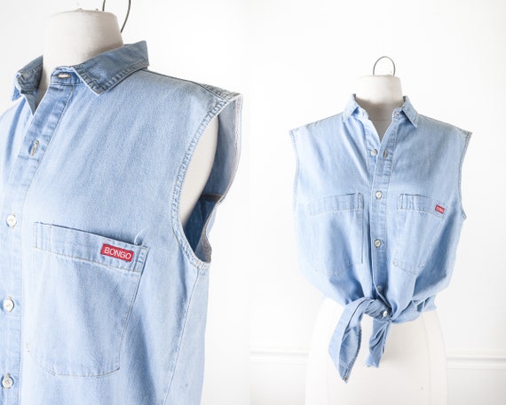 sleeveless denim button down shirt