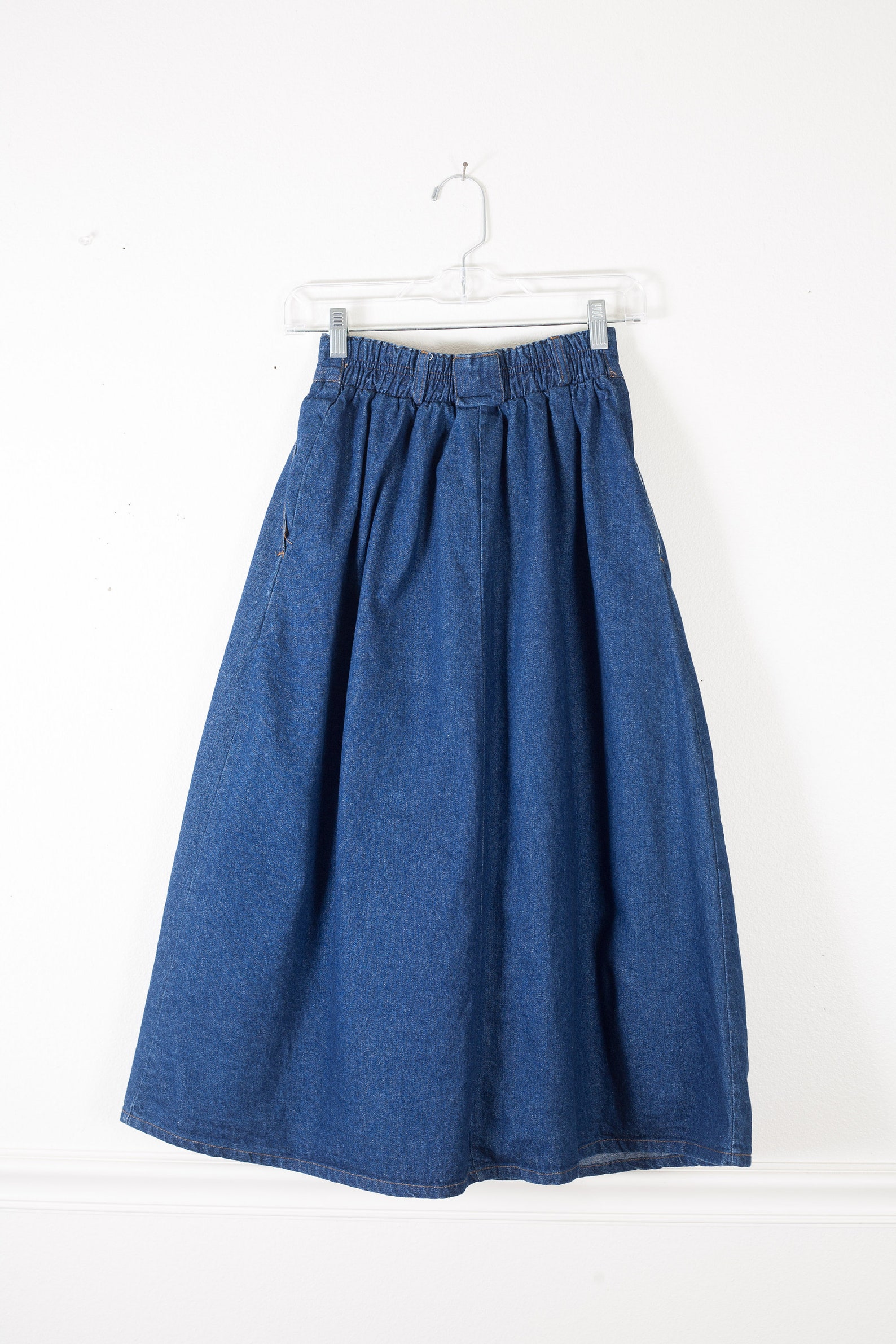 80s High Waist Denim Midi Skirt Blue Jean Prairie Skirt | Etsy