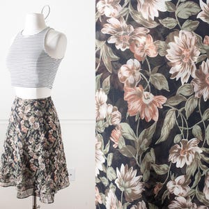 Boho Chic Floral Print Soft Grunge 90s Mini Skirt, Sheer Floral Skirt, Bohemian Grunge Clothing, Earth Tones, 70s Style