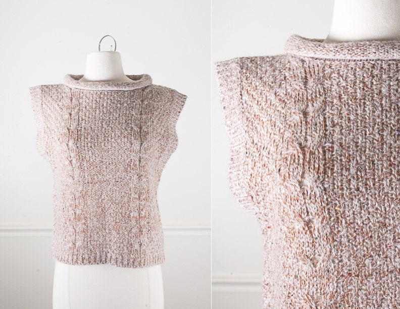 Tan Cable Knit Sweater Vest Boxy Oversized 80s Sweater Avant Etsy