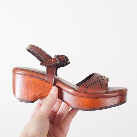 Vintage Wooden Clog Shoes, 70s Boho Chic Platform