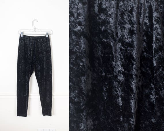 Black Crushed Velvet Leggings, Goth Leggings, Blac