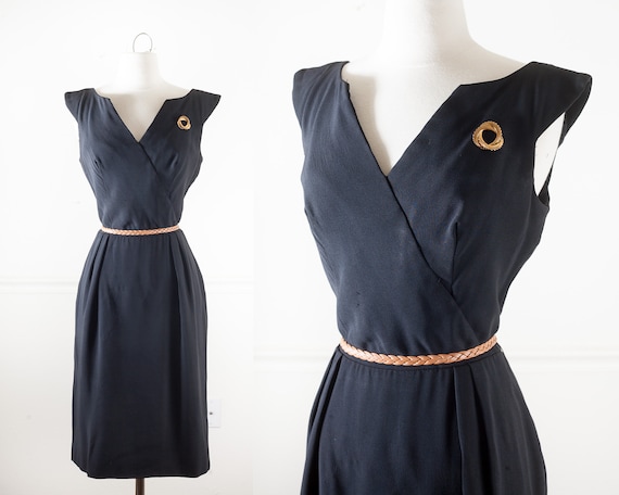 Retro Black Cocktail Dress, Vintage 50s Clothing,