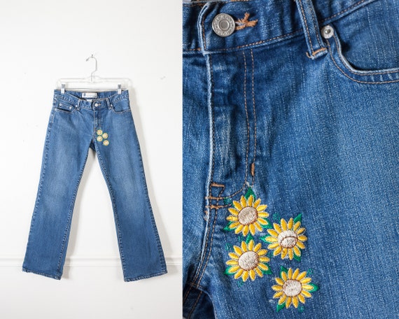sunflower embroidered jeans