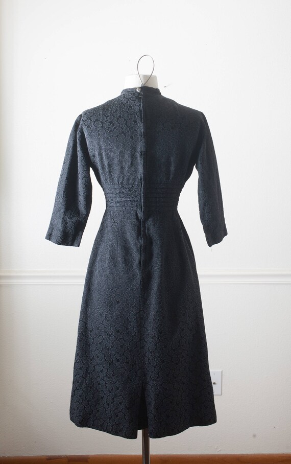 1950s Fit and Flare Black Cocktail Dress, Black P… - image 8