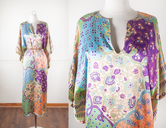 Floral Print Kaftan Muumuu Dress with Angel Sleeves Neon | Etsy