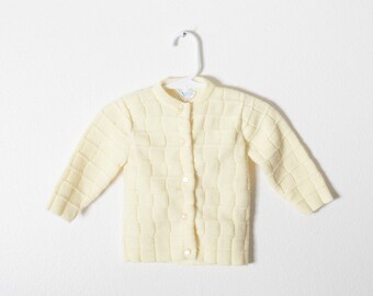 80s Pale Yellow Baby Cardigan Sweater, Baby Girl Gift, Retro Baby Clothing, Pastel Yellow Sweater, Retro Kids Wear