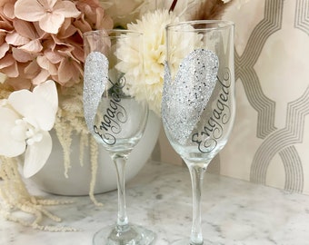Engaged Flutes Set 2 - Hand painted Champagne Flutes, Engaged Champagne Flutes, Engagement gift