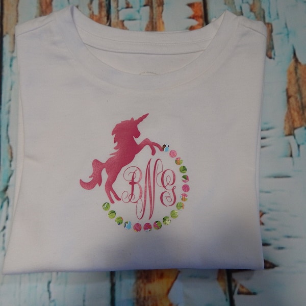 Unicorn Monogram Girls TShirt, Unicorn Monogram, Unicorn, Pink Unicorn, Monogrammed