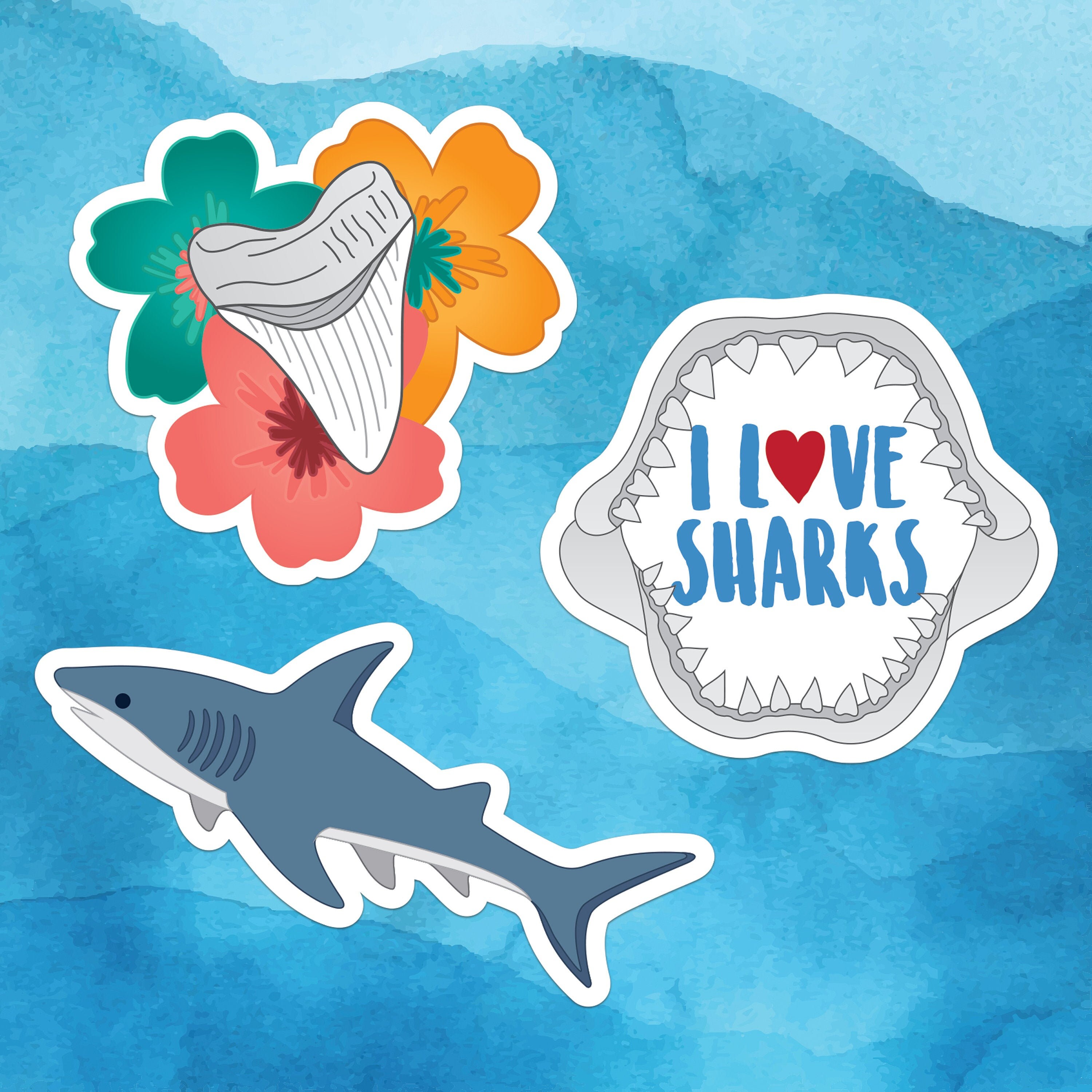 I love Shark Stickers / Bull Shark / Shark Tooth / Flowers / | Etsy