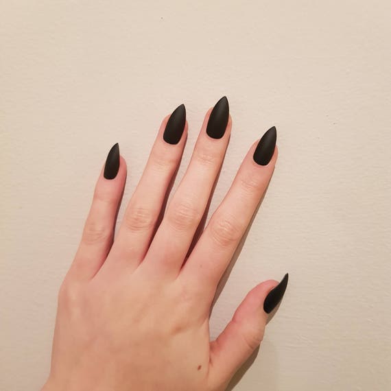 Matte Black Stiletto Nails | Etsy