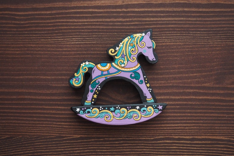 Hand made wooden horse / Home decor / Russian folk art / Stars Etsy