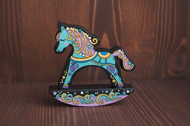 Hand made wooden horse / Home decor / Russian folk art / Stars Etsy