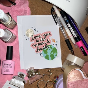 je t’aime jusqu’à la lune et retour // carte de saint-Valentin // carte vierge