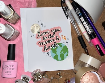 love you to the moon & back // valentine's day card // blank card