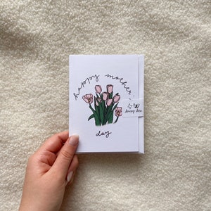 happy mother's day // blank card // for mom // for grandmother // for step mom // for mum // for grandma // tulips // flower // bouquet