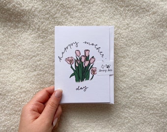 happy mother's day // blank card // for mom // for grandmother // for step mom // for mum // for grandma // tulips // flower // bouquet