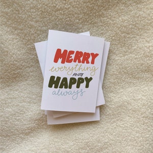 Carte Merry Everything et Happy Always // Carte de Noël vierge // Carte de Noël du professeur // Carte Joyeux Noël // Carte de Noël familiale
