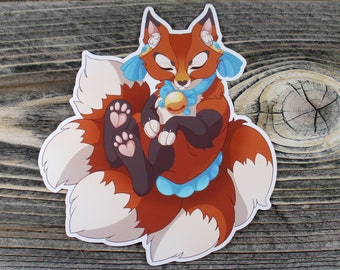 Kitsune Many Tailed Fox Vinyl Sticker ~ Foxy Laptop Decal and Mini Monster Card