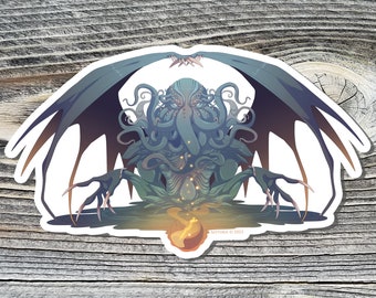 Cthulhu Cosmic Horror Lovecraftian Vinyl Sticker - Monster Laptop Decal and Mini Monster Print