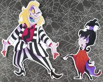 CLEARANCE ~ Beetlejuice and Lydia Movie and Cartoon Fanart Vinyl Halloween Stickers