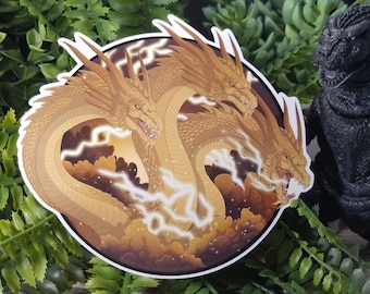 King Ghidorah 5 inch Vinyl Monster Sticker & Kaiju Collectable Art Card ~ Kaiju Laptop Decal