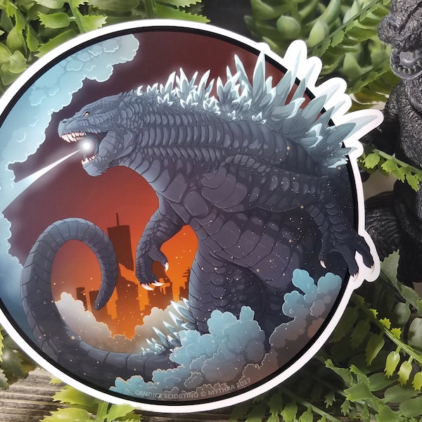 Pegatina de Godzilla, Rey de los Monstruos, de 5 pulgadas y tarjeta coleccionable Kaiju ~ Calcomanía para portátil Kaiju