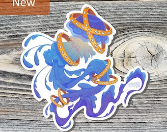 May include: A die-cut sticker featuring a blue and purple jellyfish intertwined with multiple gold-colored rings. The jellyfish has flowing tentacles and a translucent bell. The design includes a small signature and the year 2026 in the lower right.