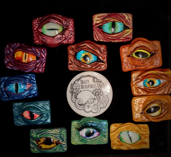 Monster Peepers- Fantasy Eye Magnets and Pins by Salty Sculptress Polymer Clay Fantasy Horror Monster Alien Animal Eyes Polymer Clay & Glass