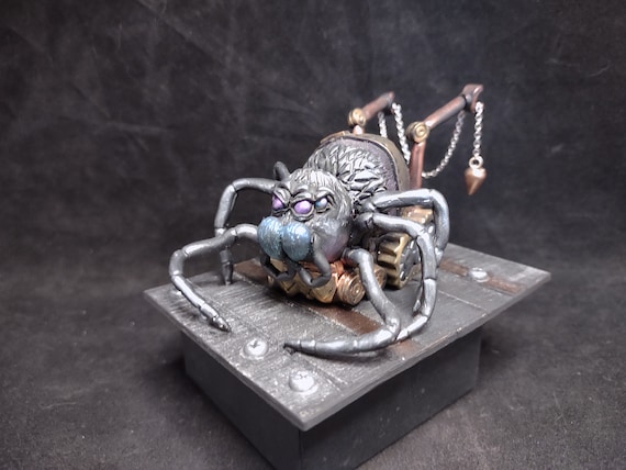 Mech Assist Spider Polymer Clay Art Salty Sculptress  Steampunk  Industrial  OOAK Decor