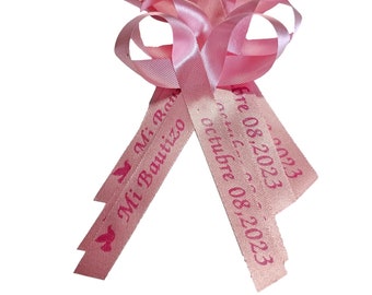 Pink Personalized Ribbons Baby Shower, Bridal Shower Wedding or Birthday Celebration Party Favor Assembled Ribbons | Pack of 25