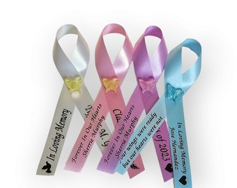 Personalized Memorial Ribbon Pins, Butterfly Funeral Favor (Set of 20)
