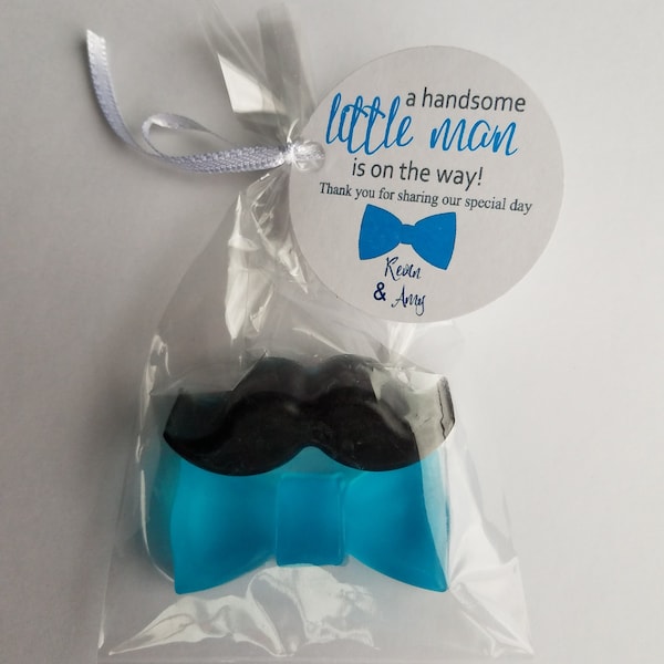 Little Man Baby Shower Favor - Boy Gender Reveal Party, Bow Tie &  Mustache Theme Custom Made Optional Tags and Bags, Pack of 10