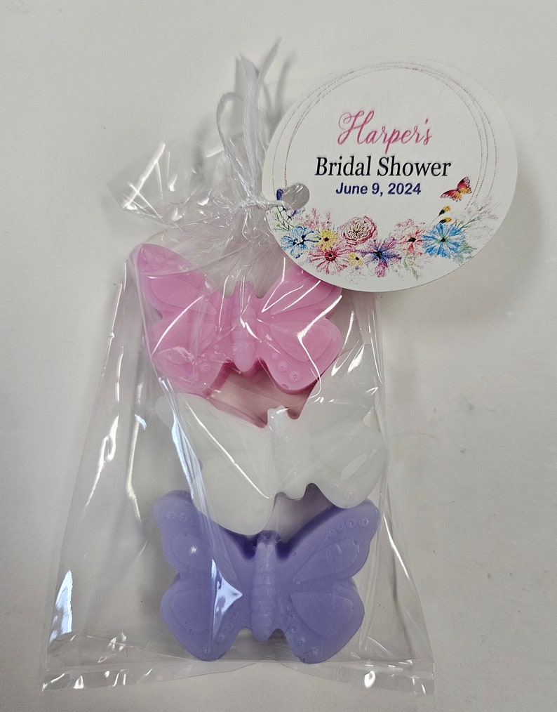 Personalized Butterfly Birthday Bridal Shower Favors Party Soap for Wedding or Baby Sprinkle with Tags image 1