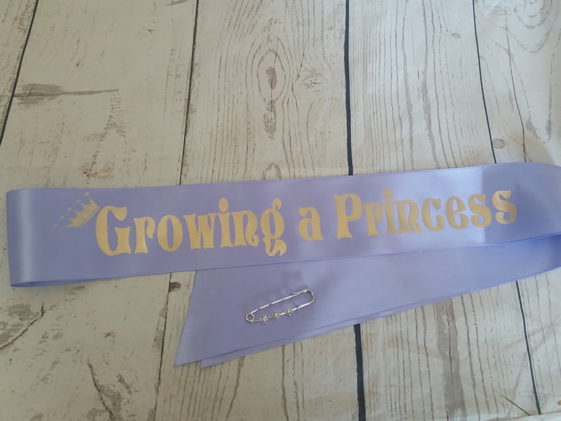 Growing a Princess Sash Posh Baby Shower for mom to be to wear comes with Crown Rhinestone Silver Pin image 2