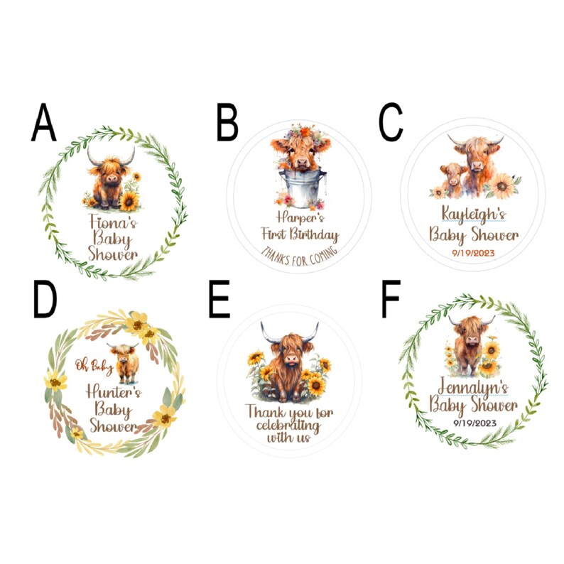 Highland Cow Baby Shower Birthday Party Bridal Shower Gender Reveal Étiquettes personnalisées image 8