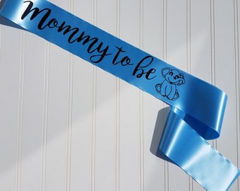 Mom to Be Sash - Personalized For Mommy to Be to wear at Baby Shower, Diaper Party or Sprinkle, Comes with a Rhinestone Pin