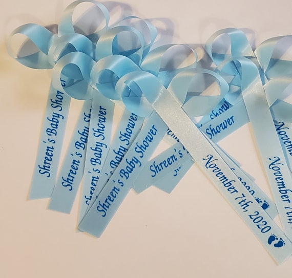 Blue Personalized Ribbons Baby Shower, Bridal Shower Wedding or Birthday  Celebration Party Favor Assembled Ribbons Pack of 25 