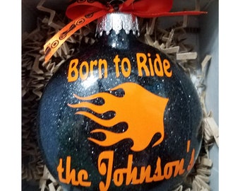 Personalized Motorcycle Christmas Ornament, Custom Made Biker Gift for Him, Glitter, White Elephant
