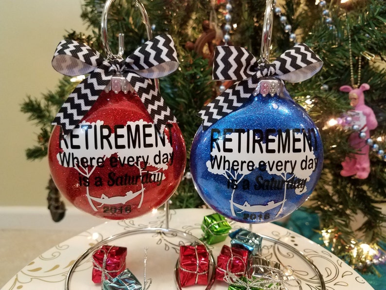 Retirement Party Gift for him Every Day is a Saturday Glitter Chrismas Tree Ornament Hanging Bulb with Ribbon Great gift with Box Included image 2